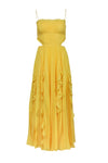 Polyester Sleeveless Spaghetti Strap Cutout Pleated Hidden Back Zipper Maxi Dress With Ruffles