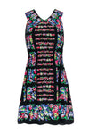 V-neck Floral Print Hidden Side Zipper Sleeveless Silk Elasticized Waistline Dress