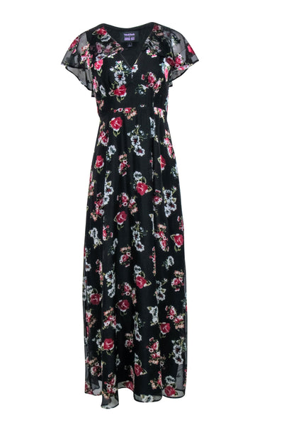 Flutter Sleeves Sleeveless Floral Print Hidden Side Zipper Dress