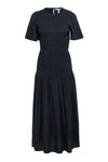 Short Sleeves Sleeves Smocked Button Closure Fall Cotton Maxi Dress