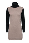 Turtleneck Fall Sweater Long Sleeves Cashmere Two-Toned Print Ribbed Trim Dress