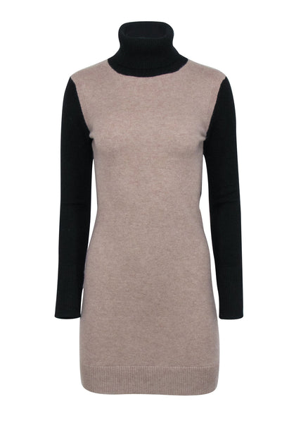 Sweater Fall Two-Toned Print Cashmere Long Sleeves Ribbed Trim Turtleneck Dress