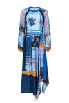 Collared Fall General Print Banding Pocketed High-Low-Hem Maxi Dress