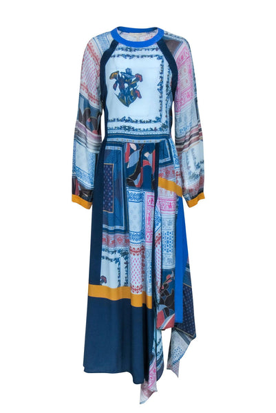 General Print Fall Collared High-Low-Hem Banding Pocketed Maxi Dress