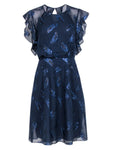 Tall General Print Cap Flutter Sleeves Spring Embroidered Hidden Back Zipper Keyhole Evening Dress/Party Dress