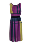 A-line Sweater Elasticized Waistline Sleeveless Polyester Illusion Accordion Pleated Banding Gathered Colorblocking Dress