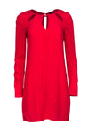 Short Shift Long Sleeves Keyhole Cutout Button Closure Scoop Neck Fall Viscose Dress