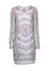 Polyester Spring Cutout Shift Jeweled Neck Long Sleeves Floral Print Dress