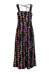 Cotton Smocked Square Neck Hidden Side Zipper Pocketed Pleated Floral Print Sleeveless Midi Dress