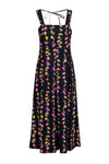 Smocked Square Neck Floral Print Sleeveless Cotton Hidden Side Zipper Pocketed Pleated Midi Dress