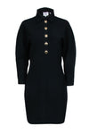 V-neck Cocktail Short Hidden Side Zipper Long Sleeves Collared Shirt Dress