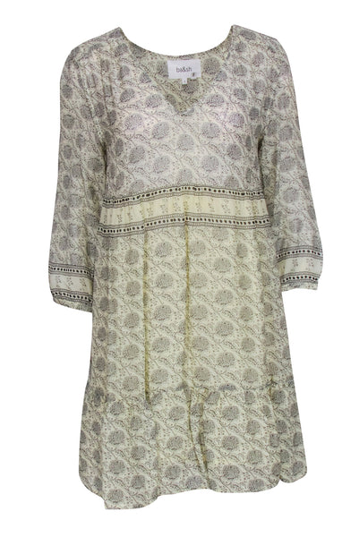 V-neck Summer Paisley Print Viscose Long Sleeves Tunic