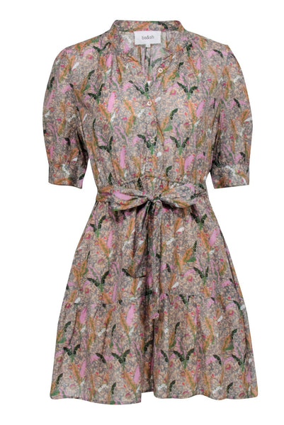 Floral Print Tie Waist Waistline Short Sleeves Sleeves Spring Summer Button Front Dress