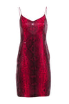 V-neck Animal Snake Print Short Silk Hidden Back Zipper Slit Sequined Sleeveless Dress