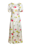 Hidden Side Zipper Floral Print Silk Short Sleeves Sleeves Summer Dress