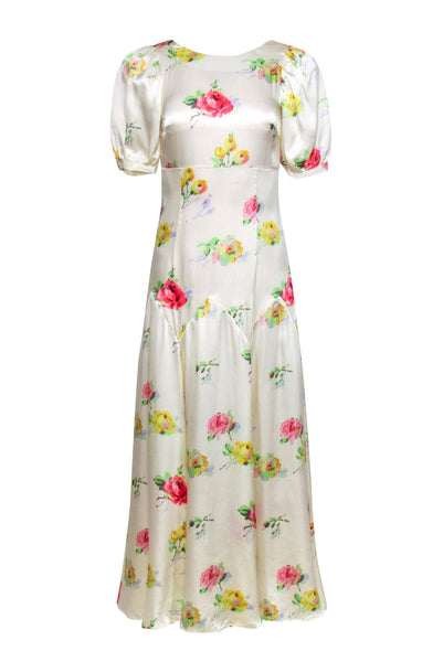 Short Sleeves Sleeves Summer Silk Floral Print Hidden Side Zipper Dress