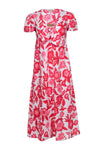 A-line V-neck Hidden Side Zipper Linen Floral Print Short Sleeves Sleeves Beach Dress/Midi Dress