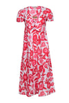 A-line V-neck Hidden Side Zipper Short Sleeves Sleeves Floral Print Linen Beach Dress/Midi Dress