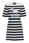 Fit-and-Flare Short Sleeves Sleeves Striped Print Round Neck Fitted Ribbed Dress