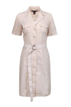 A-line Belted Pocketed Button Front Short Sleeves Sleeves Cotton Shirt Dress