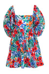 Cotton Puff Sleeves Sleeves Smocked Hidden Back Zipper Slit Pocketed Floral Print Beach Dress