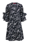 V-neck Floral Print Bell Sleeves Shift Little Black Dress