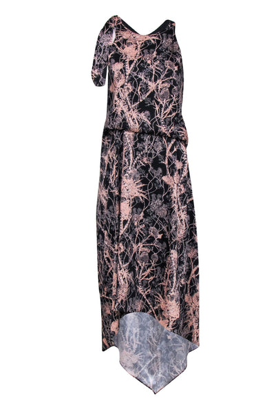 Sleeveless High-Low-Hem Abstract Print Polyester Midi Dress