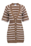 Button Closure Pocketed Striped Print Fall 2015 Sweater Elasticized Waistline Dress