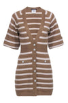 Fall 2015 Sweater Striped Print Pocketed Button Closure Elasticized Waistline Dress