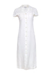 Summer Linen Button Front Pocketed Short Sleeves Sleeves Collared Maxi Dress