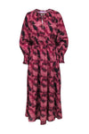 V-neck General Print Smocked Cotton Maxi Dress