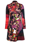 A-line Animal Snake Floral Print Front Zipper Long Sleeves High-Neck Dress