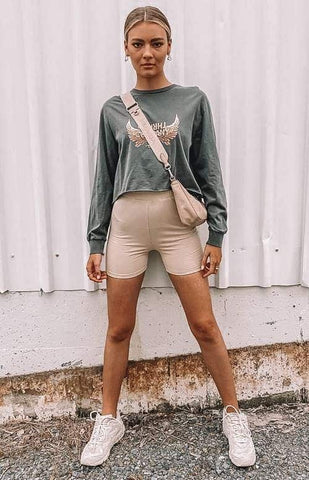 beige biker shorts