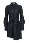 Long Sleeves Polka Dots Print Button Front Belted Short Shirt Dress