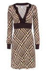 A-line V-neck Plaid Print Long Sleeves Silk Fall Dress