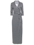 V-neck 3/4 Sleeves Wrap Collared General Print Floor Length Dress