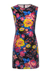 Crew Neck Floral Print Sheath Sleeveless Sequined Back Zipper Sheath Dress