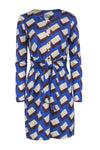 Shift Belted Tie Waist Waistline Long Sleeves General Print Silk Dress