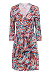 V-neck 3/4 Sleeves General Print Wrap Silk Dress With Ruffles