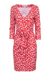 V-neck General Print 3/4 Sleeves Wrap Tie Waist Waistline Above the Knee Dress