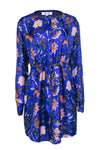 Silk Long Sleeves Drawstring Pocketed Slit Button Front Floral Print Shirt Dress