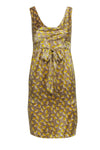 V-neck Cocktail Above the Knee General Print Sleeveless Cowl Neck Drawstring Pocketed Draped Dress With a Sash