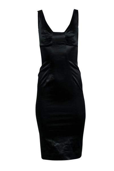 Sophisticated Satin Sleeveless Ruched Cocktail Evening Dress/Midi Dress