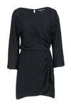 Bateau Neck Draped Ruched Back Zipper Keyhole Bell Long Sleeves Dress