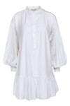 Ruffle Trim Button Front Long Sleeves Dropped Waistline Shirt Dress