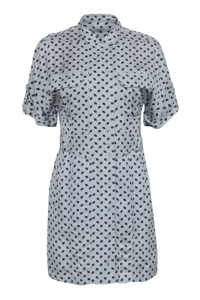 General Print Short Sleeves Sleeves Vintage Pocketed Short Viscose Shirt Dress