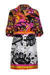 Above the Knee Striped Paisley Print Silk Vintage Shirt Dress