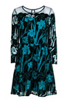 A-line Crew Neck Floral Print Keyhole Sheer Hidden Back Zipper Embroidered Short Evening Dress