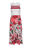 Summer Sleeveless Striped Floral Print Hidden Side Zipper Keyhole Dress