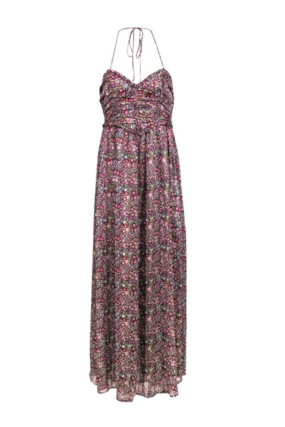 Tall Floral Print Hidden Back Zipper Halter Maxi Dress